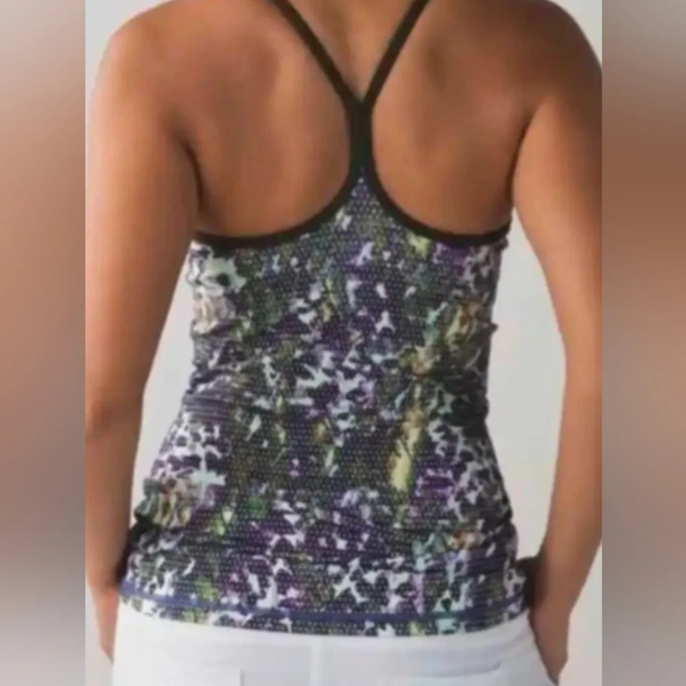 Lululemon Power Y Tank Top 2 Floral Sport White Gator Green Yoga Athletic